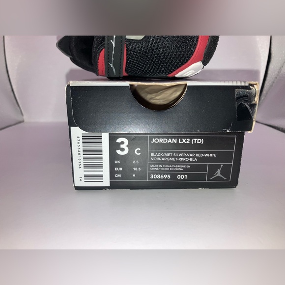 Jordan LX2 (TD) 3C BLACK/MET SILVER-VAR RED-WHITE NOIR/ARGMET RPRO-BLA Rare BABY - Picture 5 of 6